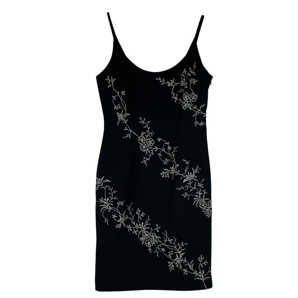 Maggy London Black Embroidered Spaghetti Strap Mini Dress Size 8